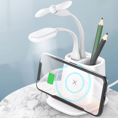 Dual USB Port 7.5W Desk Organizer Wireless Charger With Pen Holder