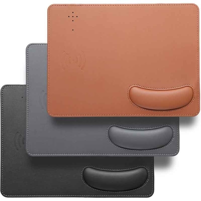 Custom Logo PU Leather Mouse Pad Wireless Charger With Wrist Rest